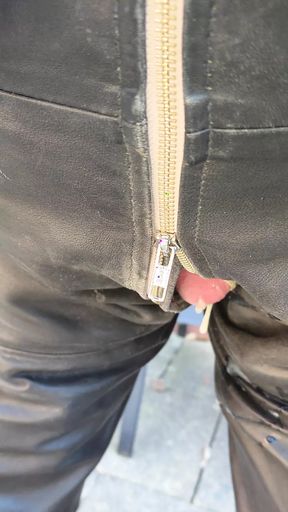 Wanking in leather