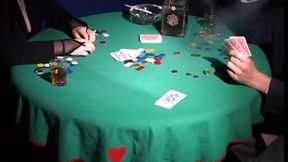 Guy wins a slut after a round of poker and fucks her on the table