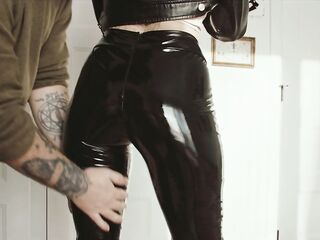 Oily Leather Leggings Thighjob - Cum on shiny butt - Onlyfans PPV preview