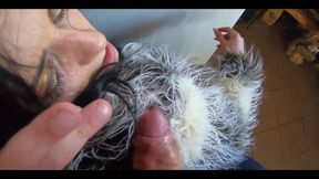 Tight Green Leather Pants Cameltoe Blowjob & Doggy with Cum on My Fur Coat & Downjacket- Preview