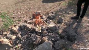 Lonely Camper Goes From Cooking A Sausage To Sucking & Riding One In His Tent For