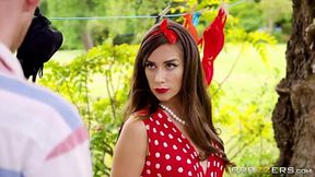 Housewife in vintage polka dot dress Cassidy Klein is fucked by Danny D in the garden