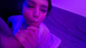 Cute alt teen bangs lucky guy —  cumshot fills her mouth!