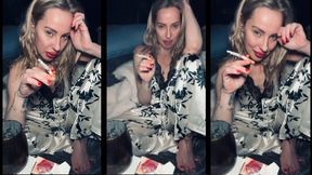 Smoking marlboro 100 in Silky Pyjama