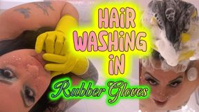 Soapy Hair Wash in Yellow Rubber Gloves - Bird's Eye Shower (Silent Fetish ASMR)