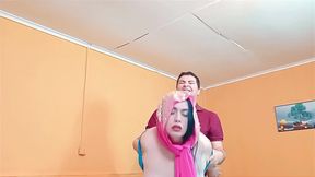 Nymphomaniac girl in a hijab has sex with her lover.