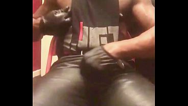 Black Dad Leather Jeans &amp_ Gloves BBC Rubbing to Ejaculation