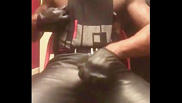Black Dad Leather Jeans &amp_ Gloves BBC Rubbing to Ejaculation