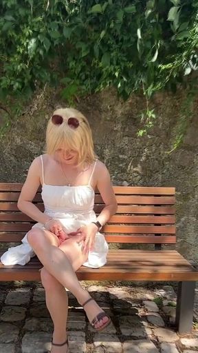 Tranny Girl Slipless Under the Summer Dress! Shameless Public Wanking in the City!