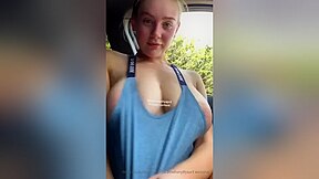 Shaking Her Nice Big Tits In The Car
