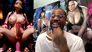 Transgender Nezuko Riding A Dildo While She Cums, AI Generated
