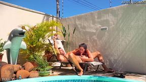 Pool day and they fuck me from my dirty ass to my mouth, cum on my face, so much load!! I swallow