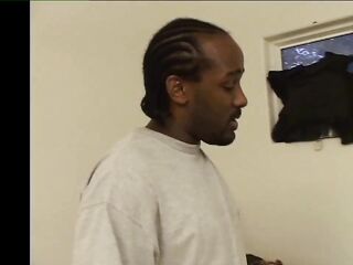 Hawt ebony doxy in yellow underware gets her hairless twat screwed