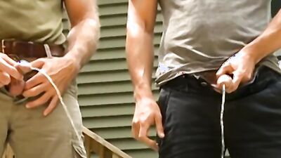 Watch these kinky daddies pee, suck, and take it deep in their tight assholes!