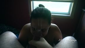 Thick Cum Runs Down Missy's Face After Giving George A Quick Blowjob