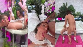 skinny slut christina sage gags on cock & wets herself