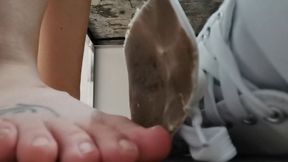 Big giantess and broken sneakers in the store dressing room 4K