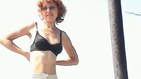 Lonely skinny and pale amateur whore is so into peeing outdoors