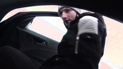 Horny lad is filming himself while getting a handjob in the car