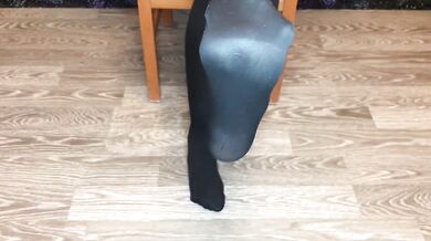 Girl snow her nylon stockings after holiday.