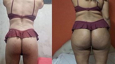 Usando a lingerie dela