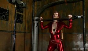 Superheroine Crimson Avenger Captured Bound and Machine Fucked