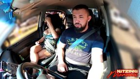 Traffic Blowjob: Exhibitionist Brunette Shows Her Tits and Sucks It All in the Car