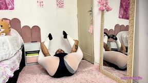 chubby ballerina farting while stretching after class