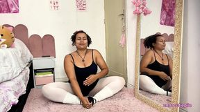 chubby ballerina farting while stretching after class