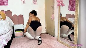chubby ballerina farting while stretching after class