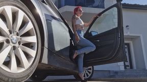 Sexy Smoking Babe In Tight Jeans – High Heels Car Side Seduction
