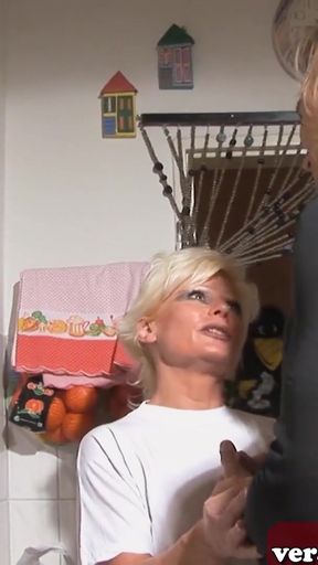 Memorable moment from "German mature Mom seduces her Step Son in kitchen"