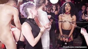 ”Huge boobs slave ravaged in bondage at swinger group sex party”