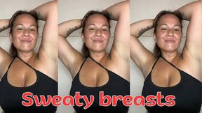 Breasts soaked in hot sweat… Dare to smell them up close?