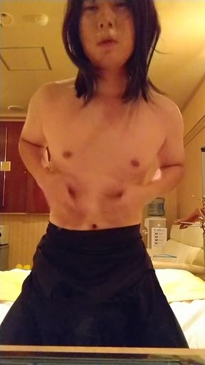 Cross-dressing masturbation with full-body tights, nose hook and mouth shackles   Clip 1