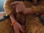 Banded Gshep Fursuiter trying to get off