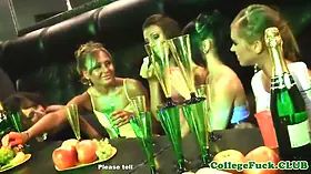 Partying college sluts group fuck dude in club
