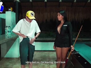 Colombian Mom screws her stepson's nerdy male in the pool hall! Pipeboy1 & Lina Henao