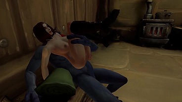 This chick is getting her Ass stretched by a big blue War Troll- Warcraft Porn Parody
