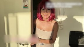 Cleaning lady cleans me with a sex toy - Public