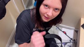 Fast Cum in a Shopping Mall Fitting Room