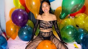 Sexy Camylle Mass Pops Your Belbal Balloons In Hot Fishnet Lingerie