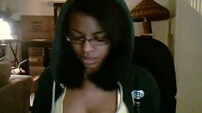 Nerdy and curvy ebony webcam teen shows me her pierced tits