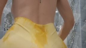 Teddy bear stuck in tights where it is being pissed and farted