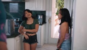 two shy asian twins and their loose daddy have group sex