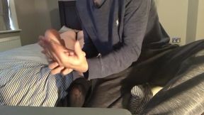 Close up foot worship and FJ of girlfriends size 10 feet.