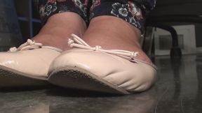 HD Office Candid Closeup White Flats Shoeplay 03