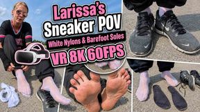 VR 3D 8K 180 60 fps | Larissa’s Worn Nike Sneakers, White Nylons & Barefoot Sole Close-Ups