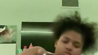 BBW ducking herself with a big black dick didlo