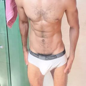 Hairy male with huge dick horny after training 23cm